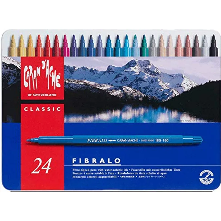 CARAN d'ACHE - FIBRALO Aquarelle Filzstifte in Metallbox - 24 Stück, 19,1 x 1,6 x 25,8 cm
