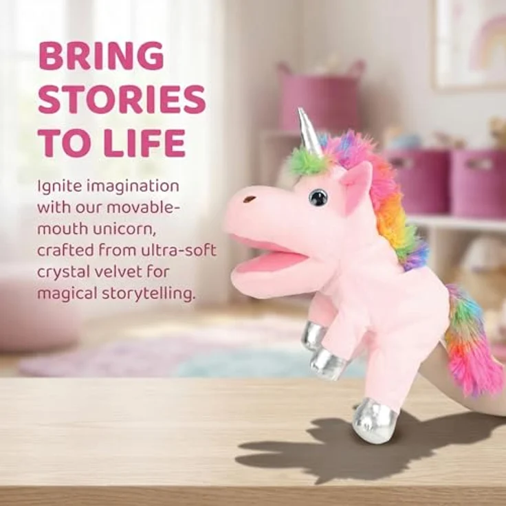 LOMTRATS Einhorn-Handpuppen für Kinder, 30 cm mit beweglichen offenen Mündern aus Plüsch für fantasievolles Spiel und Geschichtenerzählen – Bild 3