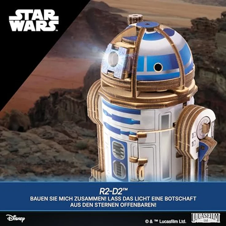UGEARS R2-D2 3D Holzpuzzle, mechanisches DIY Set mit beweglichen Teilen und LED-Licht für Erwachsene, Bastelset Star Wars Geschenke – Bild 3