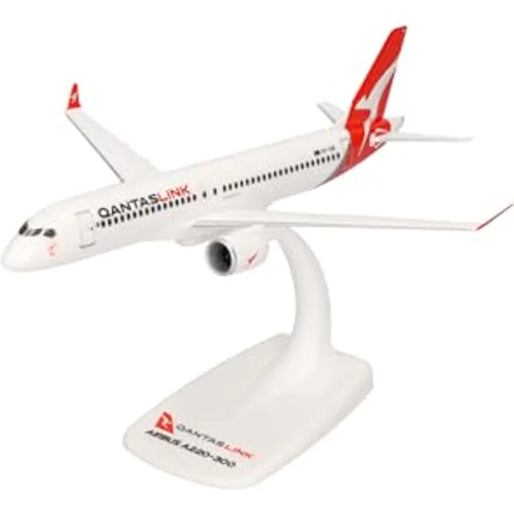 herpa Snap-Fit Modellflugzeug QantasLink Airbus A220-300, Miniatur 1:200, Sammlerstück, Kunststoff, mit Standfuß
