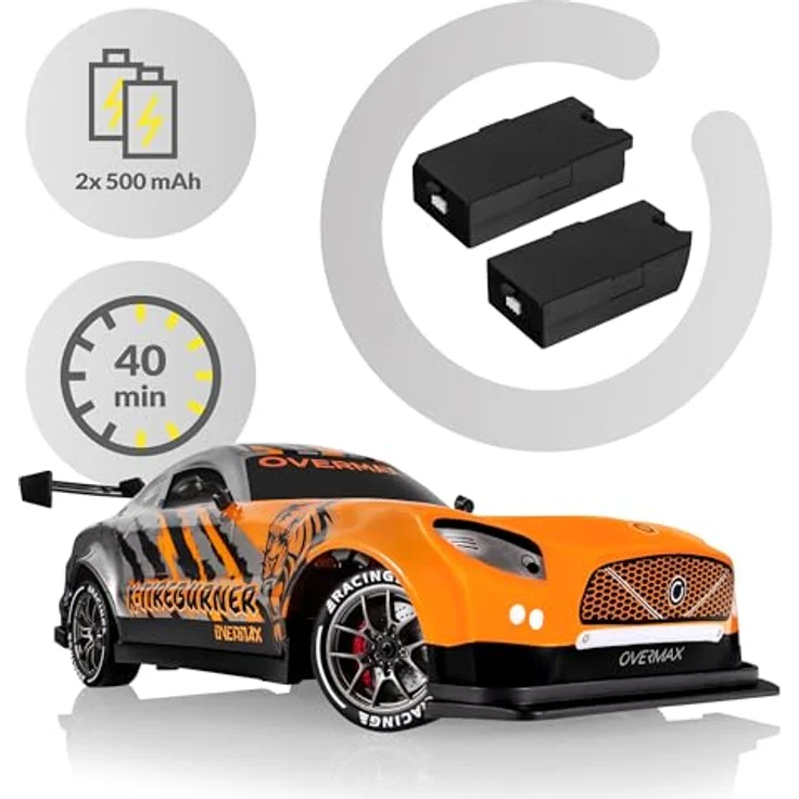 Overmax X-TIREBURNER RC-Auto, Drift-/Rennwagen mit 20 km/h, 2 Akkus, 2 Karosserien, LED-Beleuchtung, Plug’n’Play, Hindernisparcours-Set – Bild 3
