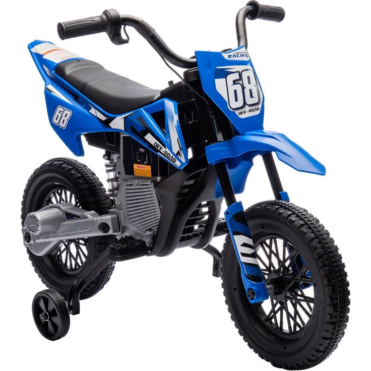 AIYAPLAY Elektro-Kindermotorrad 12V mit Musik, abnehmbaren Trainingsrädern, 2,4-5 km/h, Belastbarkeit 30 kg, Blau – Bild 1