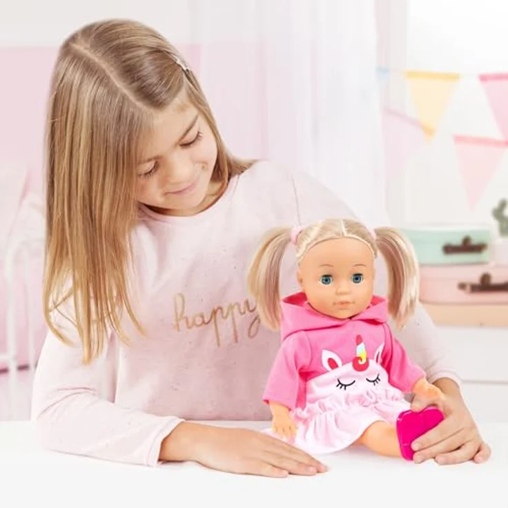 Bayer Design Charlene 33cm Little Love Puppe Haarpuppe Kleid Einhorn rosa, Anziehpuppe mit Küsschen-Geräusch – Bild 5