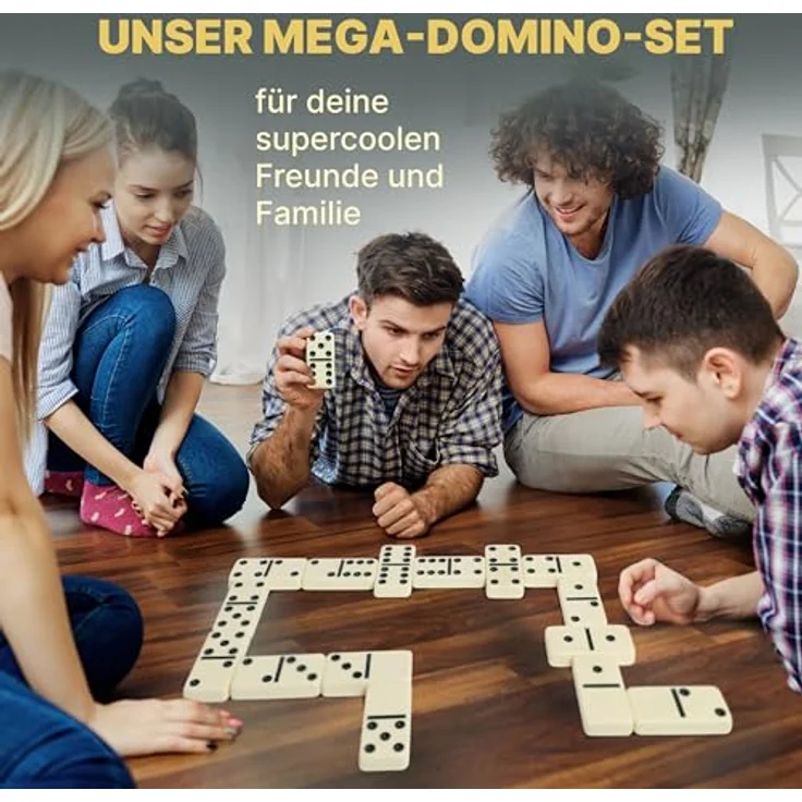 Queensell Mega Großes 3"-Domino-Set für Erwachsene und Kinder, Doppel-6 Domino-Klassiker mit 28 Steinen und eleganter Geschenkbox – Bild 4