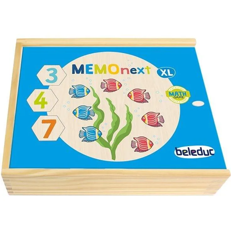 Beleduc Holz Memory Brettspiel XL, Lernspielzeug zur Förderung von Gedächtnis und mathematischen Grundkenntnissen mit bunten Motiven und Zahlenkarten