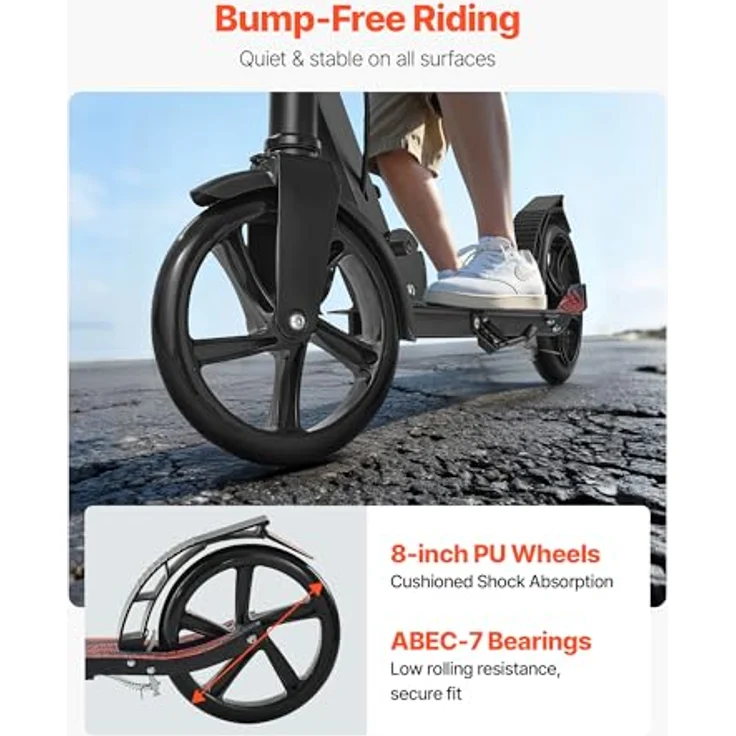 VEVOR Kinder Scooter (2 Räder) mit höhenverstellbarem Lenker, rutschfestem Deck & Handbremse, faltbar bis 100 kg, Schwarz – Bild 3
