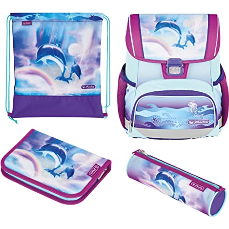 Herlitz Loop Plus Ocean in Heaven Schulranzen, lila/hellblau, inkl. 16 tlg. Schüleretui, Faulenzer-Mäppchen, Sportbeutel – Bild 2