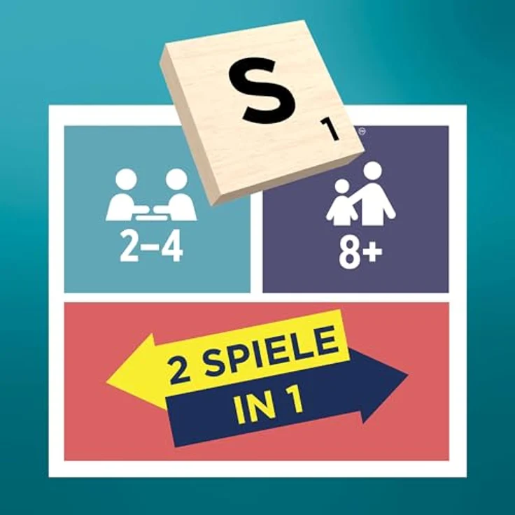 Mattel Games Scrabble Brettspiel, klassisches Familienwortspiel mit Buchstabensteinen und Holzbank, zwei Spielmöglichkeiten inklusive Scrabble Together, deutsche Ausgabe, JGR62 – Bild 5