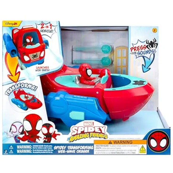 Spidey and His Amazing Friends Spidey Transforming Web-wave Cruiser, 2-in-1 Spielzeugfahrzeug mit Land- und Seemodus, inkl. 2 Web-Darts, ab 3 Jahren