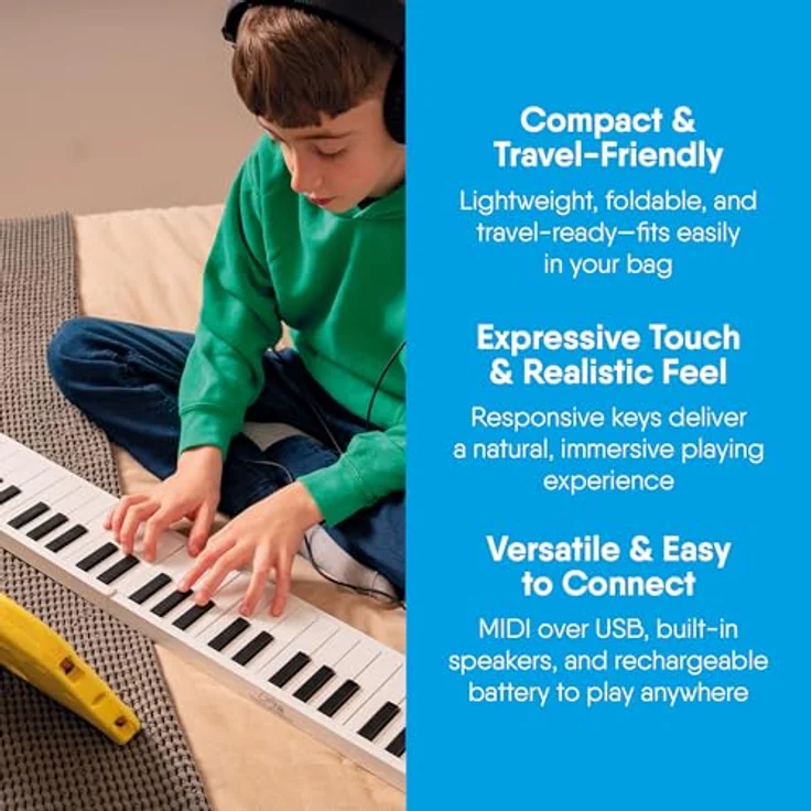 Blackstar Folding Piano 49, tragbares Keyboard mit 49 Tasten, 128 Klängen, weiß – Bild 6