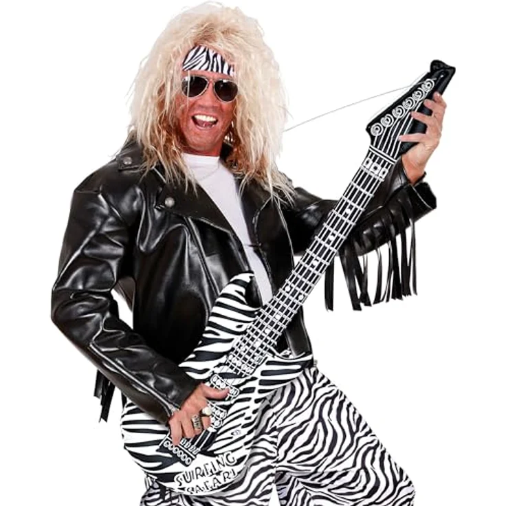 W WIDMANN MILANO Party Fashion 23942, Aufblasbare Gitarre im Zebra Muster, Länge ca. 105 cm, ideal für Karneval und Mottopartys – Bild 4