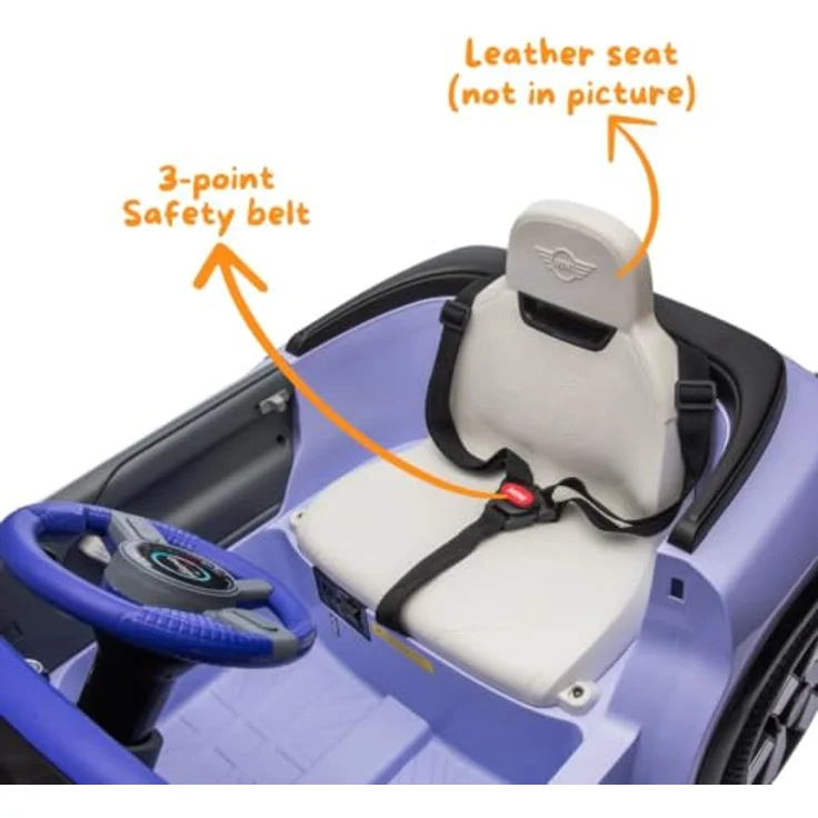 Vrooomy MINI Aceman Kinder Elektroauto 12V, mit Fernbedienung, Sicherheitsgurten, MP3-Player, lila, für 1 bis 5 Jahre – Bild 5