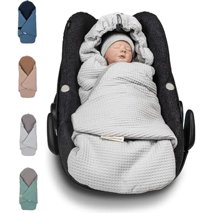 ULLENBOOM Einschlagdecke Babyschale Sommer, 100% OEKO-TEX Material, grau, für gängige Kindersitze, ideal für 0 bis 9 Monate – Bild 1
