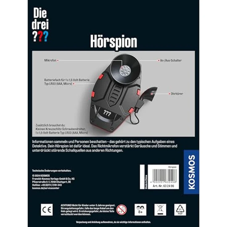Die drei ??? Hörspion, Detektiv Gadget mit empfindlichem Mikrofon für verdeckte Ermittlungen, geeignet für Kinder ab 8 Jahren – Bild 2