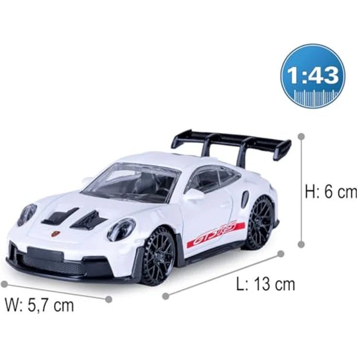 JAMARA Porsche 911 GT3 RS Diecast 1:43 Modellauto mit stabiler Metallkarosserie und originalgetreuer silberner Lackierung – Bild 3