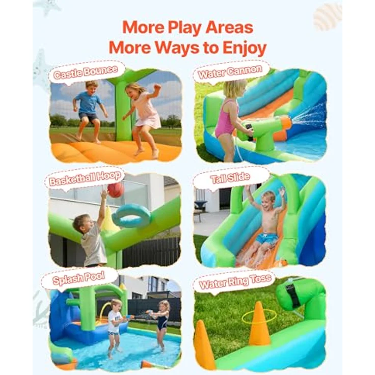 VEVOR Aufblasbare Wasserhüpfburg mit Wasserrutsche, Basketballkorb und Planschbecken, für 3–4 Kinder (3 bis 8 Jahre), 344 x 374 x 213 cm, bunt – Bild 3