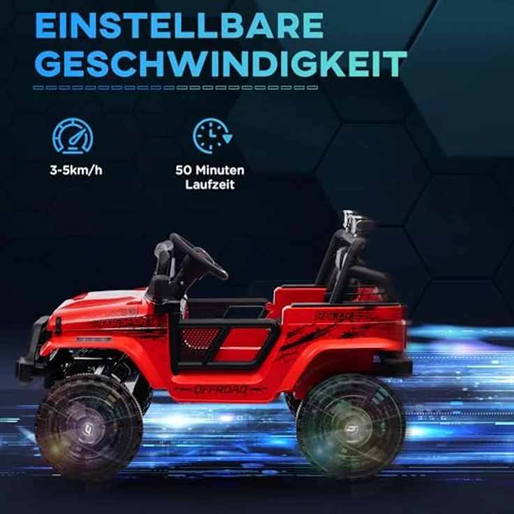 AIYAPLAY Elektro-Kinderauto mit Musikanschluss, 2,4G Fernbedienung, Scheinwerfer, Hupe, 3-5 km/h, Belastbarkeit 50 kg, Rot – Bild 6
