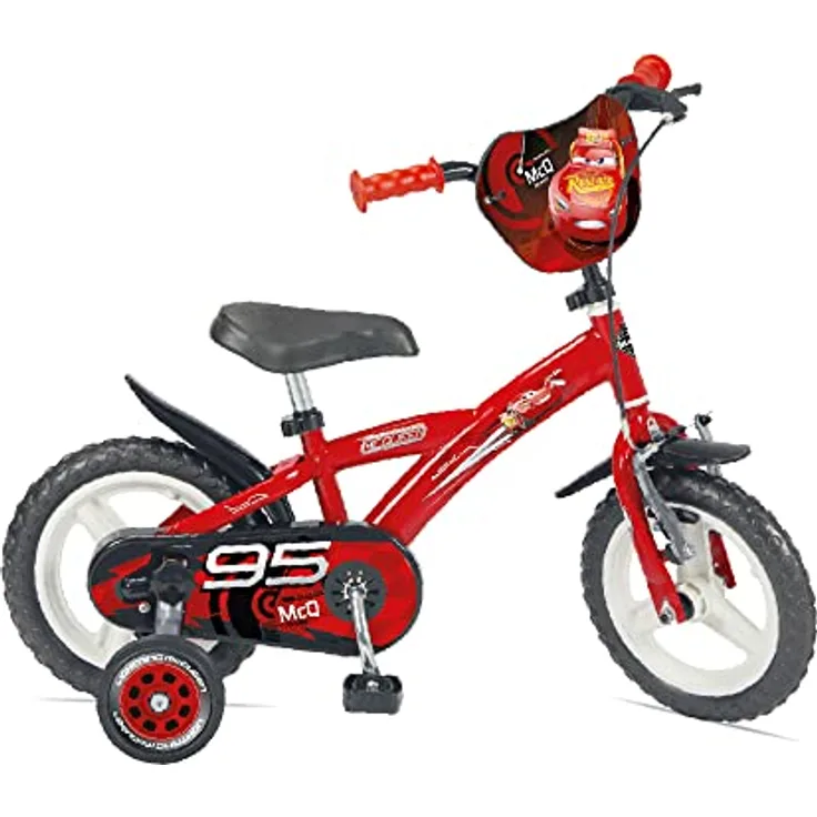 Huffy Disney Cars 12 Zoll Kinderfahrrad, rot - mit abnehmbaren Stützrädern und offizieller Disney Lizenz