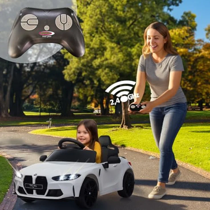 JAMARA Ride-on BMW M4, Elektroauto für Kinder ab 3 Jahren, 2,4GHz Fernsteuerung, Lithium-Ionen-Akku, LED-Scheinwerfer, 2 Gänge, Bluetooth Musikfunktion, manuell öffnende Türen – Bild 2