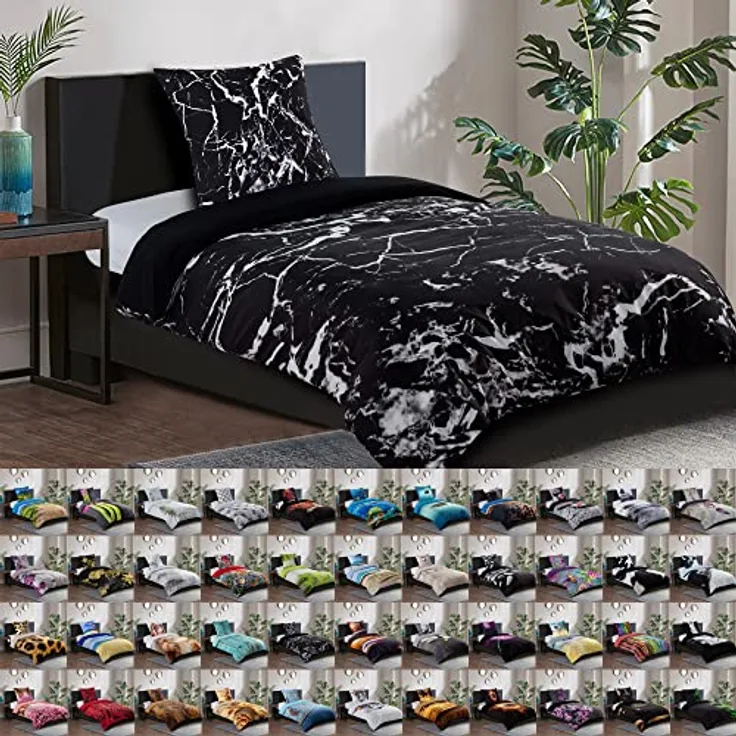 Sanilo® Bettwäsche 135x200 cm, 100% feinste Baumwolle, Wendebettwäsche, Marmor Schwarz