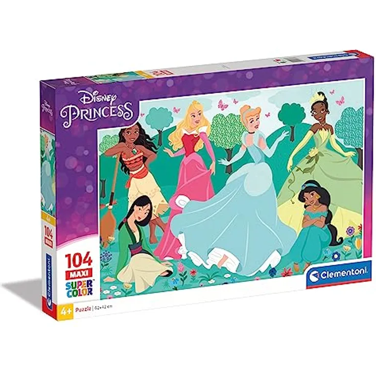 Clementoni 23767 Supercolor Puzzle Disney Princess - Puzzle Mit 104 Teile Maxi - Made In Italy, Umweltfreundliches Puzzle Für Kinder Ab 4 Jahren