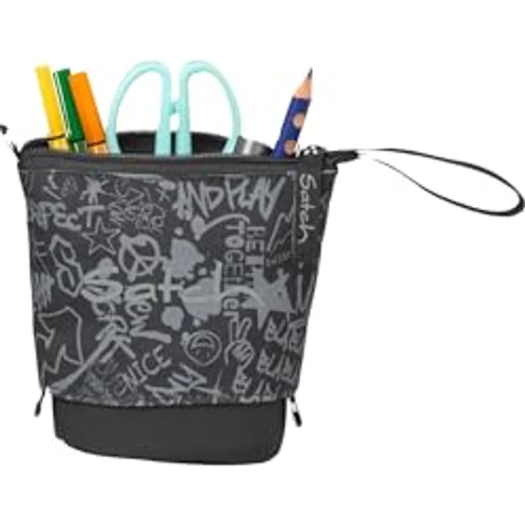 Satch Pencil Slider Federmäppchen, Stiftehalter zum Stehen mit 3 Innenfächern und Geheimfach, recycelte Materialien, Street Ink - Grau – Bild 3