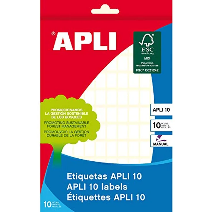 APLI APLI 1632 Permanent-Etiketten, 8 x 12 mm, 10 Blatt (1200 Etiketten) - Weiße Etiketten für Handschrift, Dauerhaft