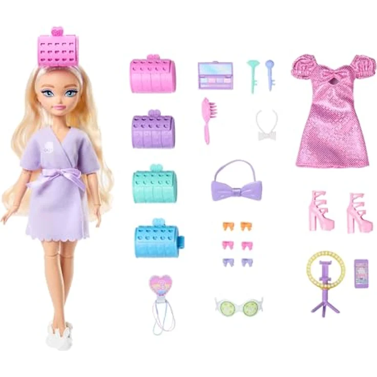 Barbie Dream Besties Anziehpuppe, "Get Ready With Me" Malibu, Haarspiel Puppe mit Bademantel und Make-up-Palette – Bild 1