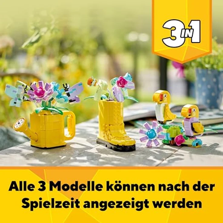 LEGO Creator 3in1 Gießkanne mit Blumen Set, Kinderzimmer-Deko, Baue eine Gießkanne mit Blumenstrauß, Gummistiefel oder 2 Spielzeug-Vögel, kreatives Geschenk für Mädchen und Jungen ab 8 Jahren 31149 – Bild 5