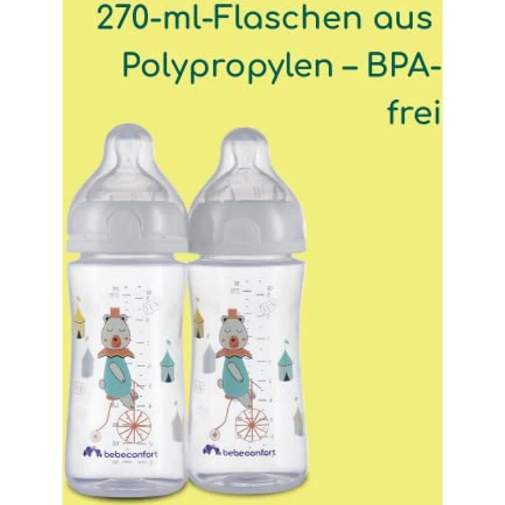Bebeconfort Emotion Geburtsset, Babyflaschen Geschenkset mit 2x 270 ml Flaschen, 2 Anti-Kolik-Saugern, Flaschenbürste 2 in 1 und Geschirrspülmittel 250 ml, 0-24 Monate – Bild 3