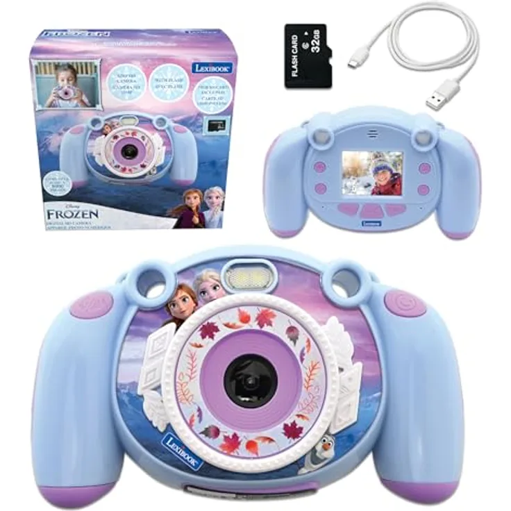 Lexibook Frozen Kinderfotoapparat, Foto- und Videokamera mit 32 GB Speicher, wiederaufladbarer Akku für Kinder ab 4 Jahren
