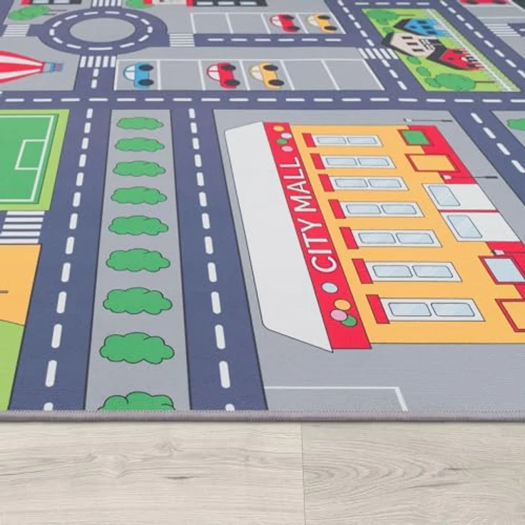 TT Home Kinderzimmerteppich, rutschfester Teppich mit Straßenmotiv, grau 3, 200x290 cm, 100% Polyester, maschinell gewebt, Fußbodenheizung geeignet bis 24 Grad – Bild 2