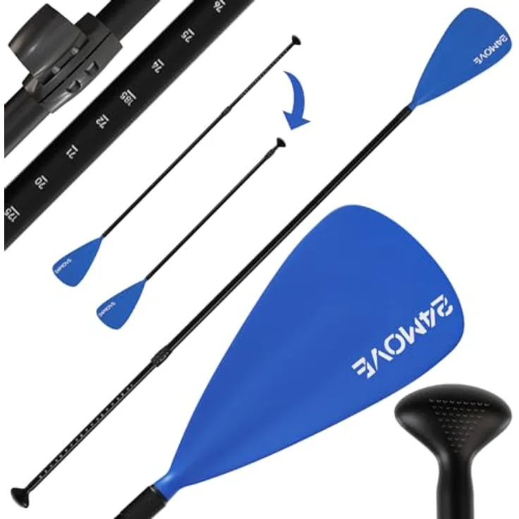 24MOVE® Einzelpaddel Stechpaddel aus leichtem Aluminium für SUP und Kajak, verstellbar, 210 cm, blau