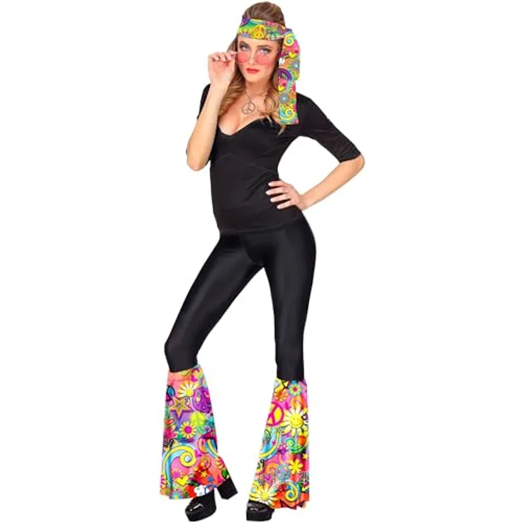 W WIDMANN MILANO Party Fashion - Hippie Set 60er / 70er Jahre, Stirnband und Stulpen, Flower Power, bunt