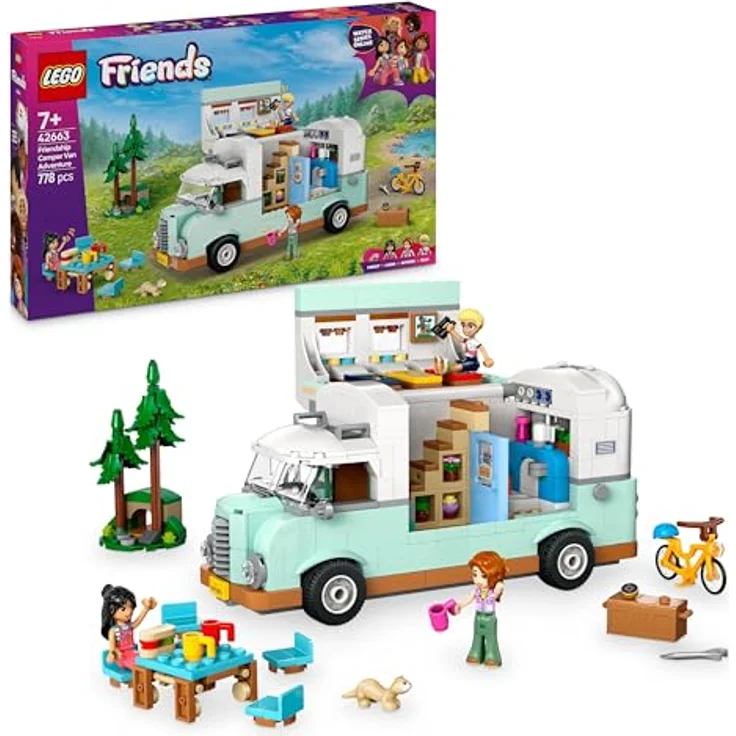 LEGO Friends Wohnmobil, Bauset mit 3 Minifiguren und Frettchen Tierfigur, kreatives Spielset für Camping-Abenteuer, Geschenk für Mädchen ab 7 Jahren – Bild 1
