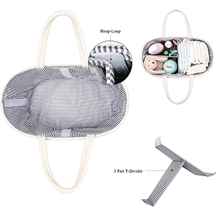 YeaYee Baby Windel Caddy Organizer, Multifunktionale Aufbewahrungsbox mit wechselbaren Fächern, 100% Baumwoll-Leinen, tragbarer Schwarz für Babyparty-Geschenk – Bild 3