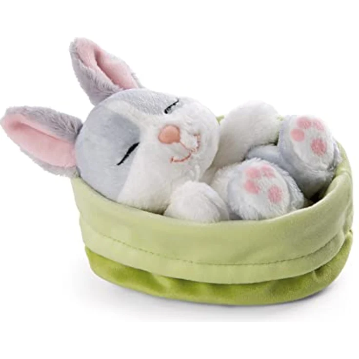Kuscheltier Hase grau 12cm schlafend im Körbchen – Bild 2