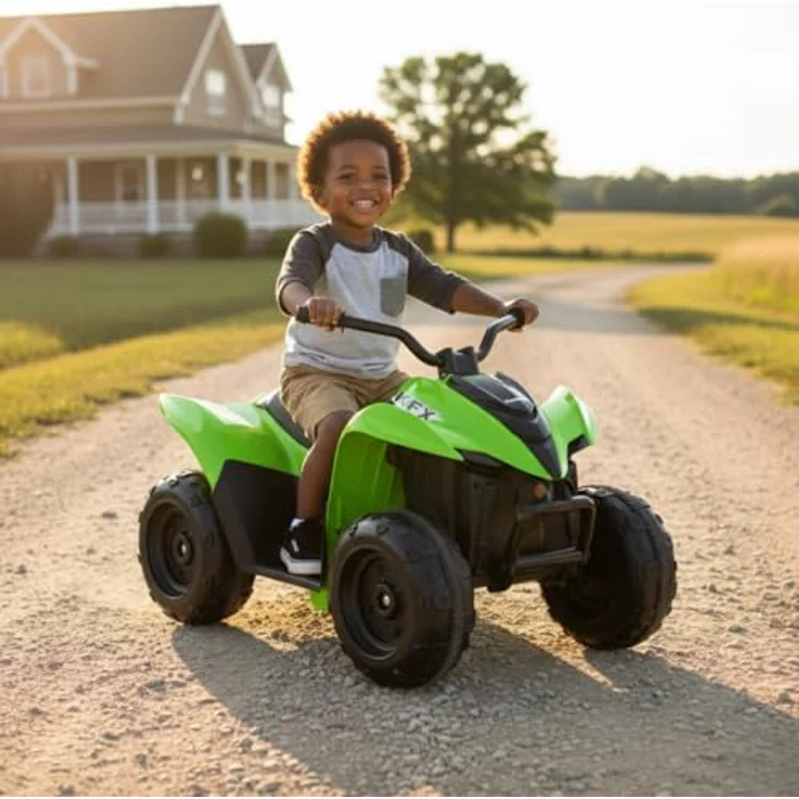INJUSA Kawasaki KFX90 Elektro-Quad für Kinder, 12 V, mit Gaspedal, LED-Lichtern, elektrischer Bremse, Geschwindigkeit 5 km/h, grün – Bild 2