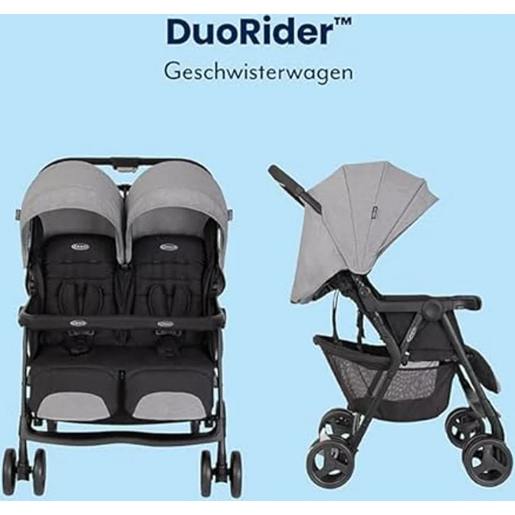 Graco Geschwisterwagen DuoRider - Steeple Gray, Zwillingswagen 12,1 kg mit Liegeposition und Regenschutz – Bild 5