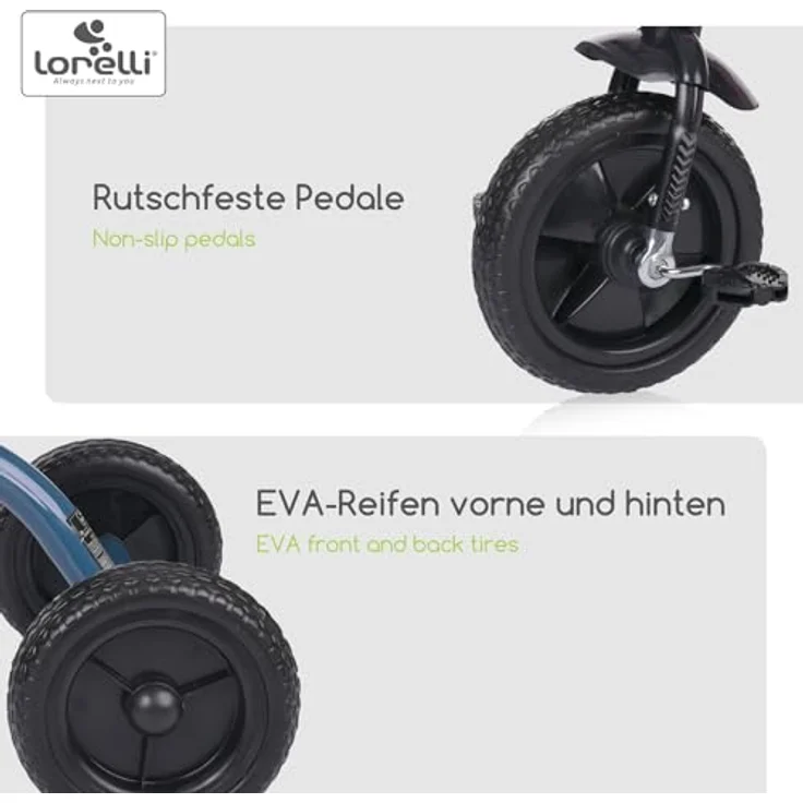 Lorelli Dreirad ab 3 Jahren, Tricycle First, nur 3,5kg, ergonomischer Sitz, Klingel, Eva-Reifen, Schutzblech, rutschfeste Pedale, weiche Gummi-Griffe, blau – Bild 3