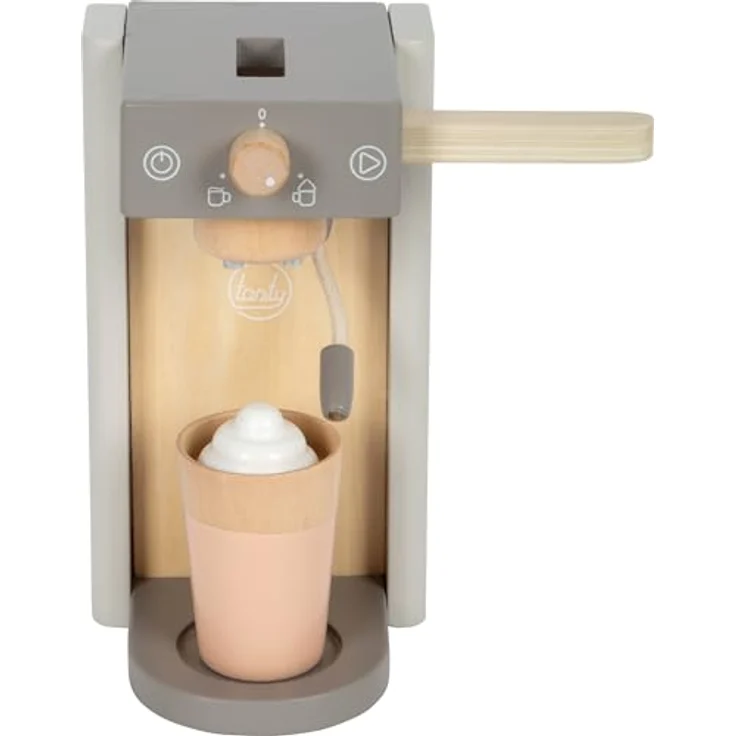 small Foot Kaffeemaschinen-Set grau „Tasty“, Holzspielzeug mit Kaffeecoins und Milchschaumhauben, Zubehör für die Spielküche, für Kinder ab 3 Jahren – Bild 4