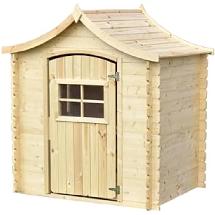 Timbela Kinderspielhaus M550-1, Holzspielhaus für Kinder im Freien, B112xL146xH152 cm, hell und luftig, individuelle Farbgestaltung möglich