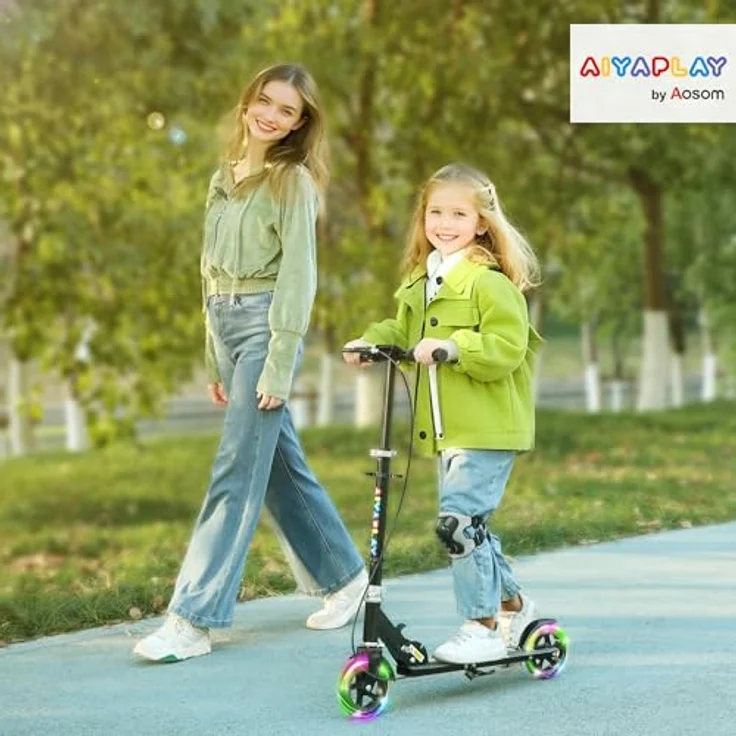 AIYAPLAY Kickscooter für Kinder, höhenverstellbar mit leuchtenden Rädern, klappbar, für 3-8 Jahre, bis 50 kg, mit Doppelbremse, sicherer Fahrspaß – Bild 2