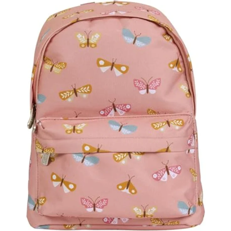 A LITTLE LOVELY COMPANY Little Butterflies Rucksack für Kinder, 7 Liter Fassungsvermögen, rosa, mit Vordertasche und gepolstertem Rücken – Bild 1