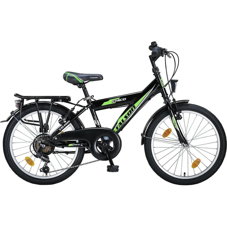 Talson Kinderfahrrad 20 Zoll Cityrad, 6 Gang Shimano, Kettenschaltung, mit Beleuchtung nach StVZO und Gepäckträger Schwarz