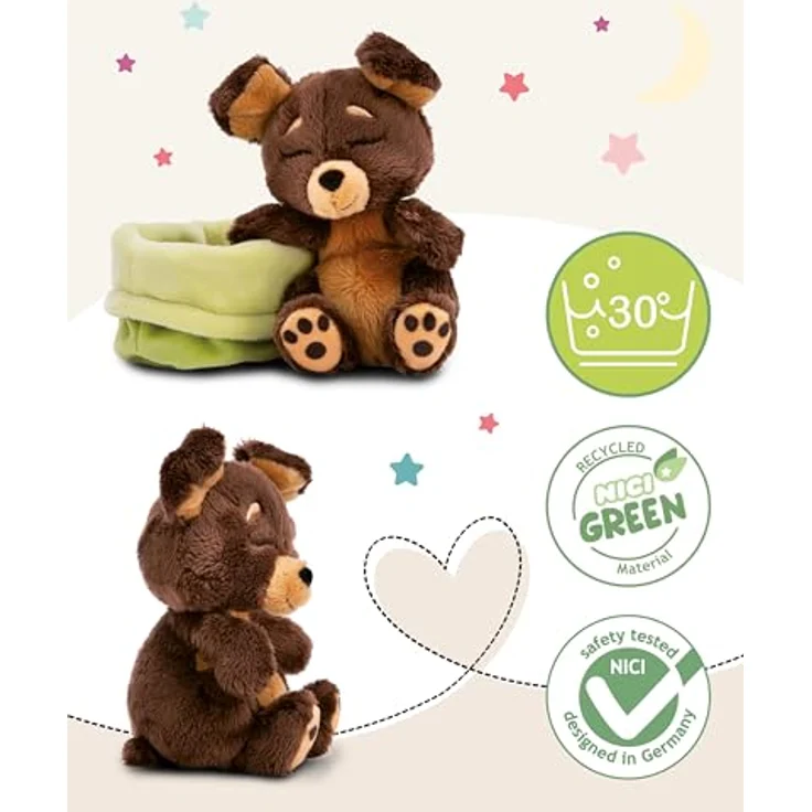 NICI Kuscheltier Hund braun 12cm schlafend im Körbchen, nachhaltig aus recycelten Materialien, ideal als Geschenk – Bild 3