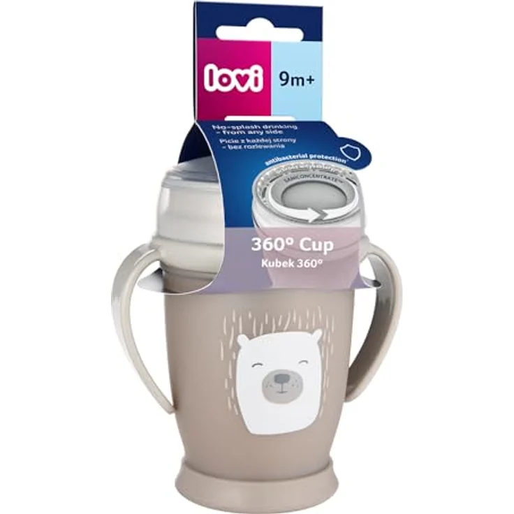 LOVI Trinklernbecher mit Griff 360° Trinkrand, Antibakterieller SaniconcentrateTM, auslaufsicher abdichtende Silikonscheibe, Einfach zu waschen, 9m+ (Buddy Bear) – Bild 2