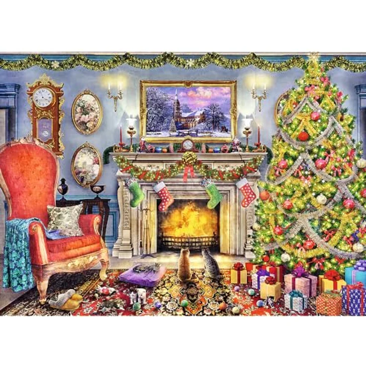 Trefl 20171 erwachsene1000 Elemente, Wood Craft, Holzhandwerk, unregelmäßige Formen, 100 Weihnachtsfiguren, Premium Modernes Puzzle, DIY, Spaß für Erwachsene und Kinder ab 12,holzpuzzle, Kamin – Bild 2