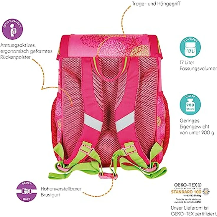 Herlitz Loop Plus Bloomy Horse Schulranzen, pink, inkl. 16 tlg. Schüleretui, Faulenzermäppchen, Sportbeutel – Bild 3