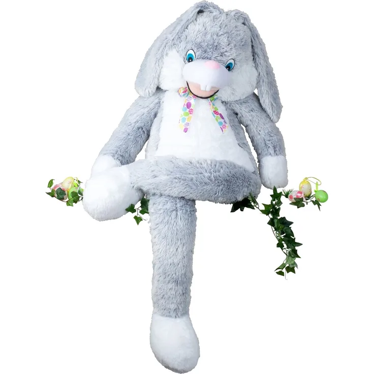 Geschenkestadl XXL Plüsch Hase 150 cm, grau-weißes Riesen Kuscheltier mit langen Schlenkerarmen, waschbar bei 30 °C